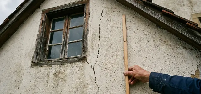 Rissverlauf an einer Giebelwand mit Maßstab